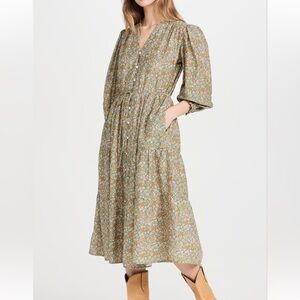 Trovata Floral Long Sleeve Dress - Green and Orange